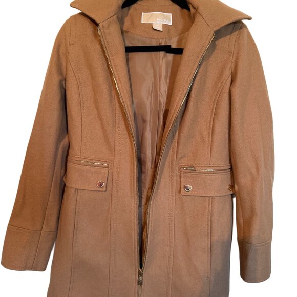 Michael Michael Kors Women’s Camel Wool Blend Zip Coat Size 2P - Picture 2 of 6
